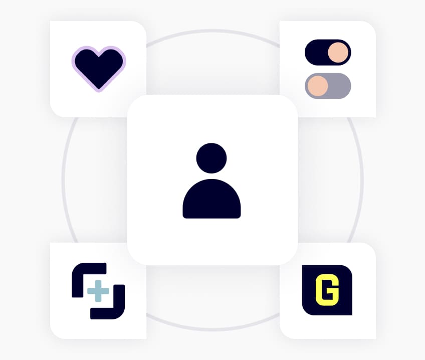 An icon composition showing that the customers are at the heart of what Gigasure does 