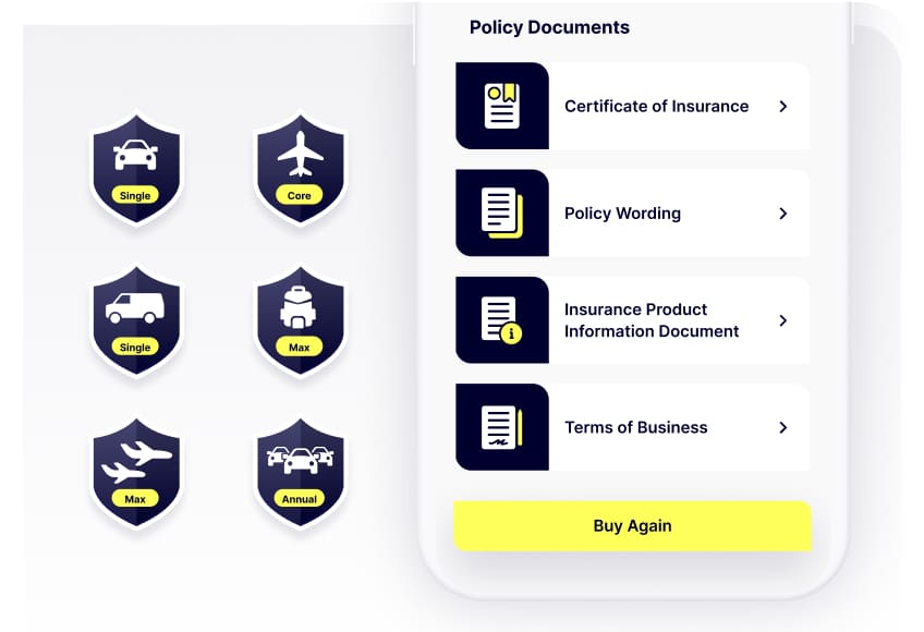 A mobile screen displaying where you can find and access all your policy documents and details within the Gigasure app