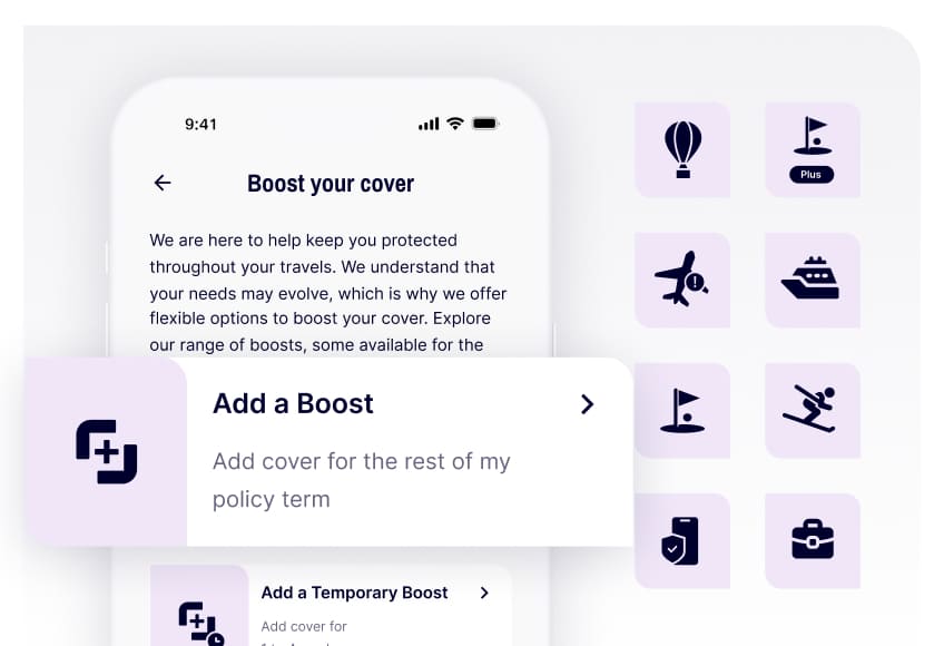 Backpackers Travel plans let you add temporary and permanent Boosts via the app. The image showcases the screen for adding Boosts