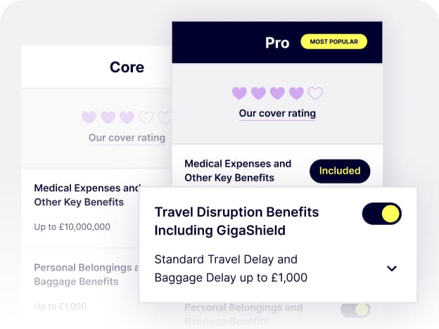 Add Travel Disruption Benefits including GigaShield to your Travel plan for Flight Delay cover