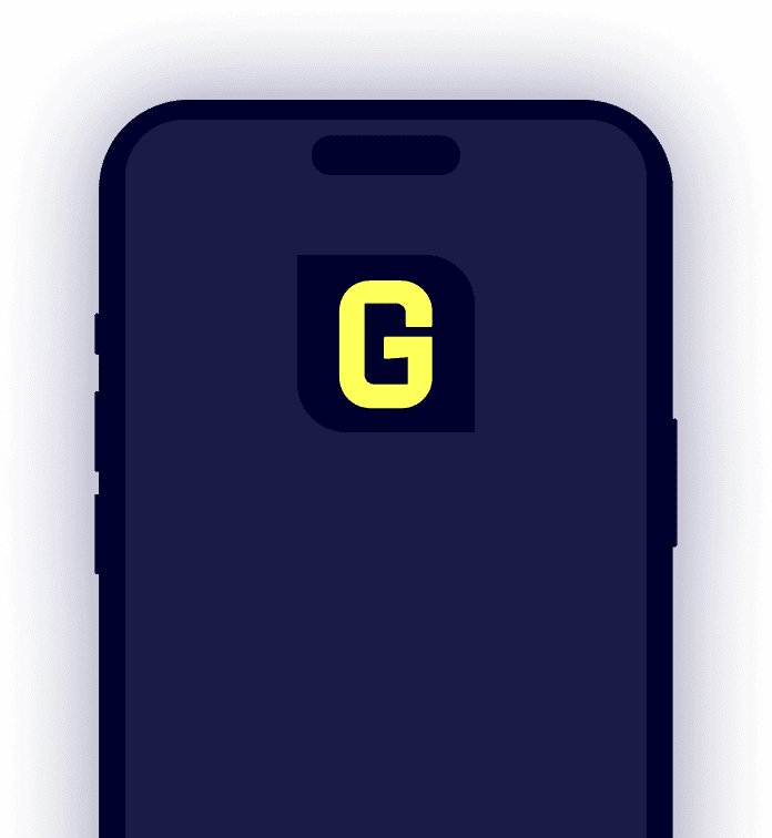 A mobile screen displaying the app store logo for Gigasure, featuring a single yellow G, encouraging you to download the app