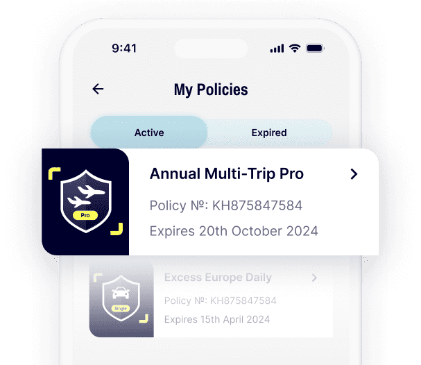 A mobile screen displaying Gigasure's app section where you can see all your active and expired policies, with the focus on an active policy