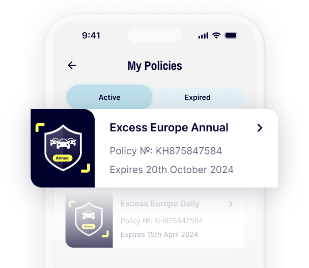 A mobile screen showcasing Gigasure's app section where you can view all your active and expired policies. The image highlights an active policy