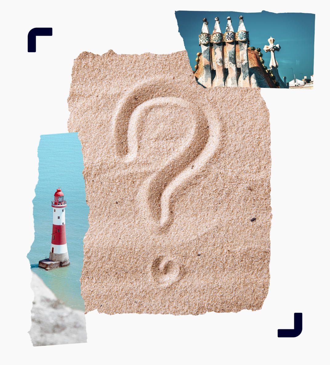 Find answers about Travel Insurance in our FAQ section, highlighted by a collage of images with question marks